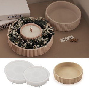 CARATTE Moules <span class=keywords><strong>en</strong></span> silicone pour grand bol à rayures Plateau à bougies <span class=keywords><strong>rond</strong></span> Moules pour pots de fleurs <span class=keywords><strong>en</strong></span> béton pour résine plâtre - Product Image 4