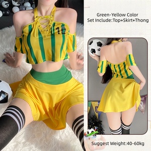 Sexy Soccer Jersey <b>Costume</b> Lingerie Women's Blue White Striped Crop Top With Skirt Adult Game Cosplay Outfit - Product Image 6