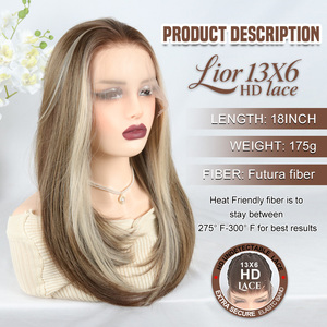 Pelucas de Cabello Sintético Julianna Wholesale Futura Fiber, Rizado Natural, Resistentes al Calor, 13X6, sin Pegamento, con Frente de Encaje HD <span class=keywords><strong>para</strong></span> Mujer - Product Image 2