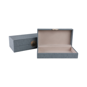 Scatole Decorative Rettangolari in Ecopelle con Coperchio per Gioielli e Oggetti Preziosi, Decorazione Casa, Finitura Grigia Texturizzata con Accenti Dorati - Product Image 2