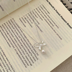 S925 <b>Silver</b> Bowknot Pearl Necklace 40.5Cm Everyday Wear Elegant <b>Choker</b> - Product Image 3