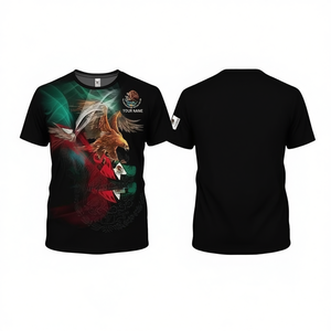 Maglietta 3D Aquila Messicana Personalizzabile con Nome, Bandiera Messicana, Effetto Fumo, Manica Corta, Unisex, Girocollo, Stampa Digitale - Product Image 2