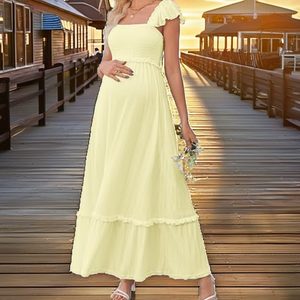 New Casual <b>Summer</b> <b>Boho</b> Strapless Breathable Woven Solid Color Midi <b>Dress</b> for Women for Fashion - Product Image 1