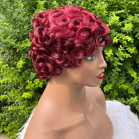 Perruque Courte Bob en Cheveux Humains Pas Chère, Cheveux Brésiliens Bruts, Coupe Pixie, Perruque Entièrement Faite à la Machine avec Frange, Perruque Bob Sans Colle pour Femmes Noires