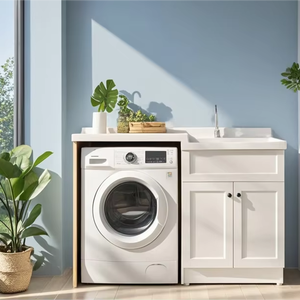 Armoire à linge pas chère avec évier, en bois massif, armoires à linge personnalisées pour balcon - Product Image 1