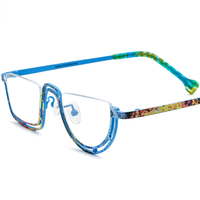 Montura de Titanio Puro para Miopía, Estilo Punk Geométrico, Unisex, Media Montura Cuadrada, Duradera, Ligera, para Todas las Formas de Rostro, para Adultos
