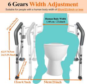 Depango ราวความปลอดภัยในห้องน้ำทำจากอลูมิเนียมอัลลอยปรับได้ทนทานทนทานรองรับผู้สูงอายุผู้พิการ - Product Image 3