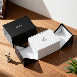 Scatola da collezione di orologi di lusso di nuovo Design nero lucido pianoforte laccato a doppia porta scatole di carta per orologio - Product Image 2