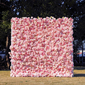 Pannello Murale di Fiori Artificiali 3D in Seta Fatti a Mano <span class=keywords><strong>con</strong></span> Rose e Ortensie, Base in Tessuto, Eco-Friendly, Sfondo Floreale Moderno per - Product Image 1