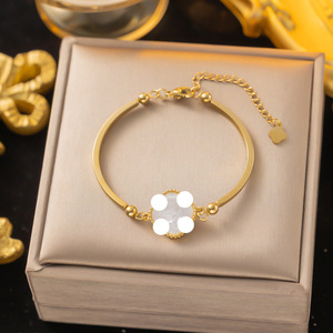 Joyería <span class=keywords><strong>de</strong></span> Moda <span class=keywords><strong>de</strong></span> Alta Gama al por Mayor, Brazalete <span class=keywords><strong>de</strong></span> <span class=keywords><strong>Acero</strong></span> <span class=keywords><strong>Inoxidable</strong></span> con Trébol <span class=keywords><strong>de</strong></span> Cuatro Hojas y Cinco Flores, Chapado en Oro <span class=keywords><strong>de</strong></span> 18k, para Mujer - Product Image 6