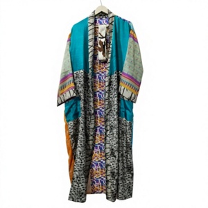 Kimono Largo de Seda 100% con Estampado de Patchwork Elegante para Mujer, Cuello en V, Cierre con Cordón, Estilo Vintage Japonés, Regalo para Dormir - Product Image 1