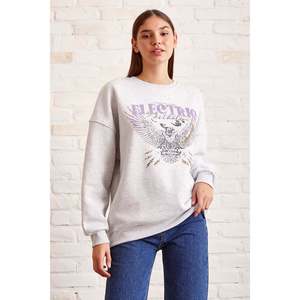 Sweat-shirt à col rond pour femme, esthétique électrique, imprimé Snow Melange, respirant, tricoté, 300 grammes - Product Image 4