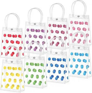 Plastic Gift Bags with Handle PVC Clear with Polka Dots Reusable Wrap Tote Bag Bride To Be Party Gift Bags Eco-friendly