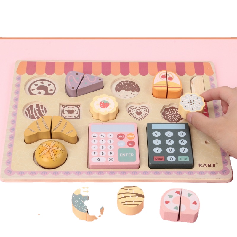 Children Afternoon tea set Kitchen Wooden supermarket bread bake cut shop cognitive toys Family cash register toy store