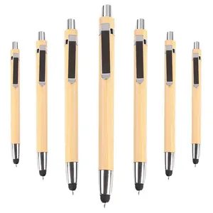 JPS OEM Laser Logo Eco-Friendly Wood Stylus Bamboo Ballpoint Pen With Touch Screen Stylus