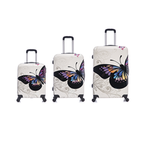 Valise en ABS à imprimé papillon blanc ivoire 20/24/28, vente en gros, bagages de voyage tendance, en vrac