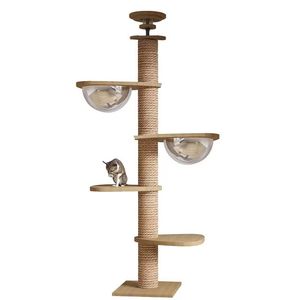 Torre Tiragraffi Regolabile in Legno Massello da Terra a Soffitto per Gatti da Interno - Product Image 4