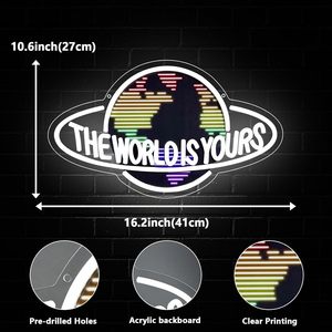 Plaques lumineuses au néon LED pour la décoration murale Colorful Planet LED Light up Sign Lamp for Game Room the World Is Yours <span class=keywords><strong>Neon</strong></span> Sign - Product Image 3