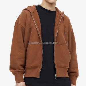 Sweat à capuche zippé en éponge française 100% coton personnalisé 450 Gsm Essential Vintage Sweat à capuche coupe carrée Logo personnalisé Sweat à capuche zippé complet - Product Image 5