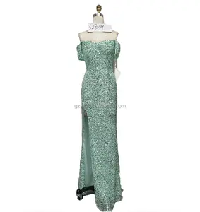 Turquoise Floor Length Sequined Strapless Tank Vintage Elegant Luxury Evening Dress