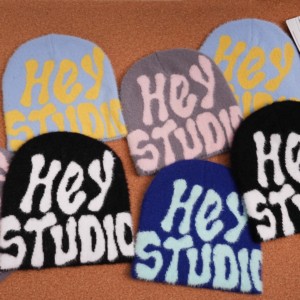 Mùa Đông Ấm Áp Mờ Dài Mohair Beanie Hat Y2K Skull Dệt Kim Jacquard Logo Hat Beanie - Product Image 5