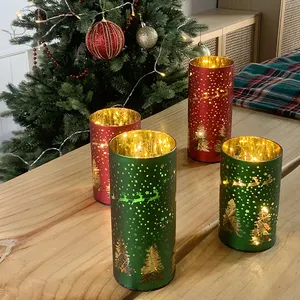 Kerst Decoratieve Lichttransmissie Glazen Cilinder Vaas Pot Fancy Kaars Container Kandelaars