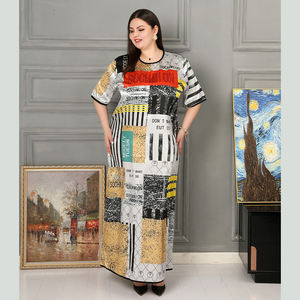 Stile europeo e americano 2022 estate abbigliamento donna manica corta stampa <span class=keywords><strong>Puzzle</strong></span> retrò Plus Size seta Allure modesto <span class=keywords><strong>Maxi</strong></span> Abaya - Product Image 5