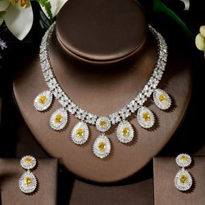 HIBRIDE Brand <b>Charm</b> Gorgeous Cubic Zircon White Gold Color New Crystal Earrings <b>Necklace</b> Set <b>for</b> Women Bride Jewelry Gift N-1455 - Product Image 2