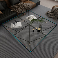Table basse carrée en verre trempé pour salon, cadre en métal en forme de X, plateau en verre transparent, base noire, profil bas, Couchtisch