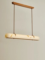 Suspension LED de luxe en marbre naturel pour restaurant, villa, hôtel, bar, comptoir, table à manger, suspension longue droite de taille moyenne