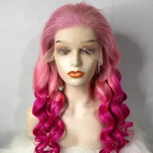 Amara best quality human hair lace front peruvian hair body wave lace front wig light pink vietnamese raw hair wigs loose wave