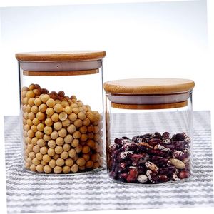 4-24 Oz High Borosilicate Glass Blowing Square Food Storage <b>Jars</b> with Acacia Wood Lid Eco-Friendly & Food Safe Wide Mouth Design - Product Image 4