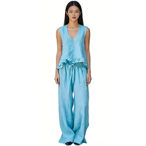Ensemble haut sans manches à volants et pantalon large pour <span class=keywords><strong>femme</strong></span>, <span class=keywords><strong>tenue</strong></span> décontractée bohème, ensemble 2 pièces, Sehe Fashion - Product Image 3