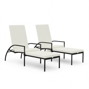 Set di 2 Lettini Prendisole con Telaio in Metallo Nero, Cuscino in Olefin e Poggiapiedi, Sedia Reclinabile da Esterno dal Design Moderno - Product Image 1