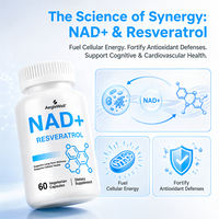 Capsules végétariennes OEM ODM NAD+ Resvératrol, complément NAD favorisant la santé cellulaire et le bien-être à long terme, 60 capsules végétaliennes