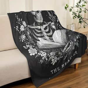 Elegant Reading Skull Flannel <b>Blanket</b> <b>Throw</b> <b>Blanket</b> Nap <b>Blanket</b> Machine Washable Fade Resistant for Winter Warmth Custom Print - Product Image 4