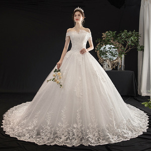 Gorgeous Elegant off Shoulder Sleeveless Wedding Dress Beaded Lace Appliques Lace up Bridal Gown With Cathedral Train - Product Image 4