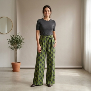 <span class=keywords><strong>Pantaloni</strong></span> Palazzo da <span class=keywords><strong>Donna</strong></span> 100% <span class=keywords><strong>Viscosa</strong></span> Verde Stampati a Gamba Larga <span class=keywords><strong>con</strong></span> Cintura, Casual e Comodi - Product Image 2