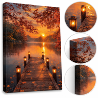 Tableau mural sur toile Coucher de soleil sur le lac d'automne, Décoration naturelle rustique, Échantillons OEM ODM prêts en moins d'une journée