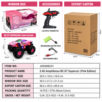 Mobil Monster RC Amfibi GT Supercar 2.4G Ungu dan Pink Kap Panjang Putaran 360 LED Air dan Darat Grosir