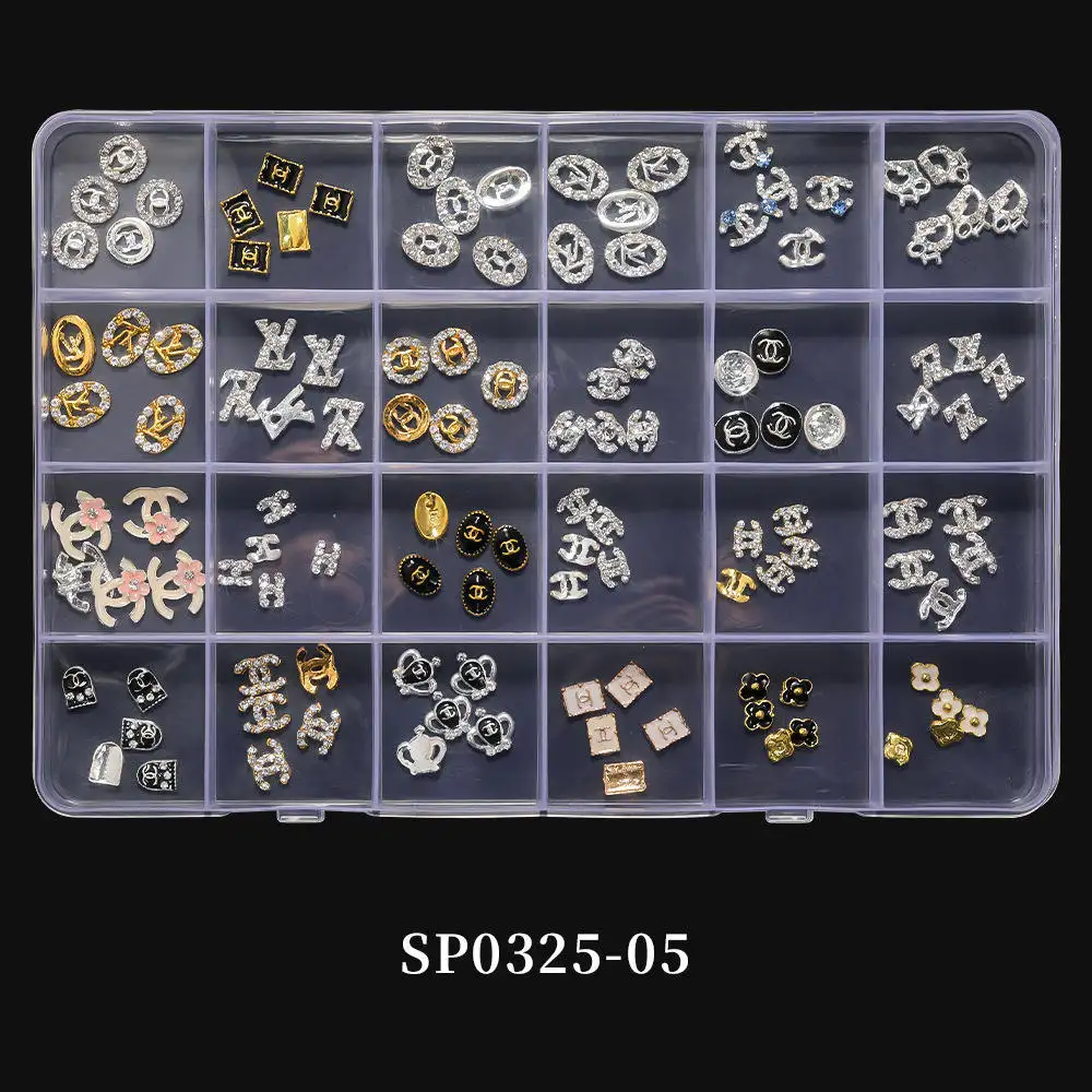 2023 Hot Wholesale Brand Metal Alloy Logo Nail Art Rhinestone Charms 3D Nail Art Jewelry Decoration Accessories for Nails