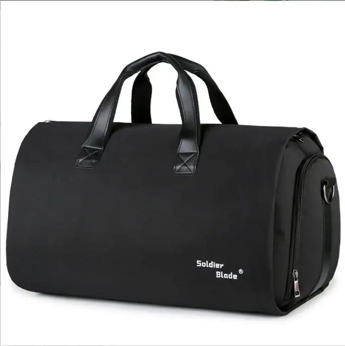 Multi functional men travel duffel bag convertible 2 in 1 suitcase garment travel shoulder bag weekend bag with shoe compartment