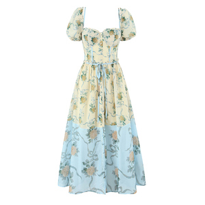 blue and yellow fancy dress Tied Backless Tiered Midi Dress Navy / S