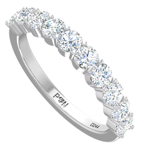 Oro de 14 quilates y diamantes naturales Anillo de banda de lujo de corte brillante redondo chapado en rodio de oro blanco de 10 piedras para Mujer | 1.01Ctw - Product Image 1