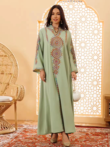 Tradicional Oriente Medio modesto Abaya árabe Dubai bordado modesto Hijab <span class=keywords><strong>bata</strong></span> otoño talla única poliéster Jalabiya vestido de casa - Product Image 4