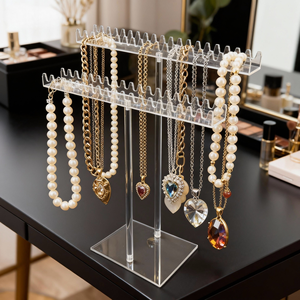 Boîte de rangement pour colliers en acrylique, support transparent pour colliers, boîte de rangement pour <span class=keywords><strong>bijoux</strong></span>, <span class=keywords><strong>présentoir</strong></span> avec crochets double face - Product Image 1