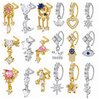 Anillo de Nariz Sin Perforación de Acero/Aleación con Diamantes, Joyería Corporal de Moda, Piercing de Nariz Ajustable con Mariposa, Accesorios para Fiestas