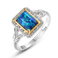 Bijoux fins 925 argent Sterling bleu opale bague ouverte élégante émeraude coupe synthétique opale bague en argent bande pour les femmes cadeau