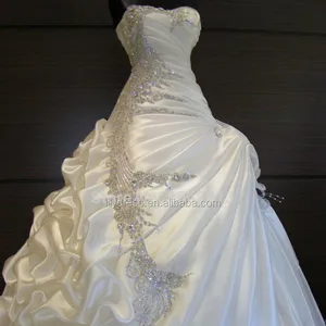 مخصص ساتان كريستال مطرز بالخرز منفوش على الأرض فساتين زفاف ، مخصص طويل رسمي تصميم الزفاف ، HS216 ، موديل جديد