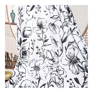 WI-B07 fornitore all'ingrosso in bianco e nero big flower line drawing pattern tessuto crepe Faille stampato per indumenti - Product Image 3